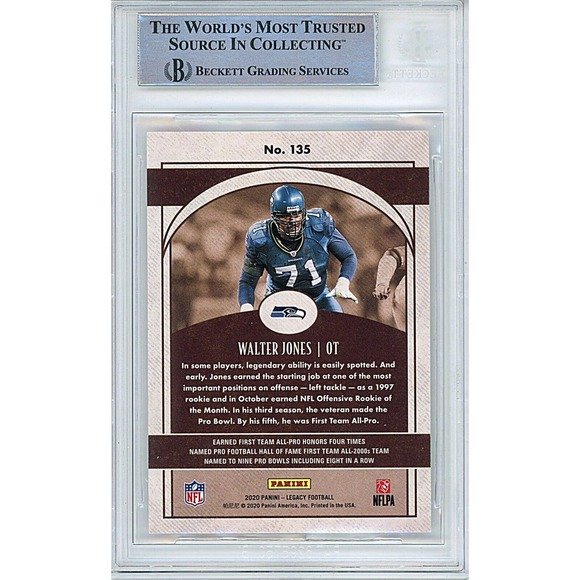 Walter Jones Seattle Seahawks Autographed 2020 Legacy Football Card Beckett Slab - Picture 2 of 4